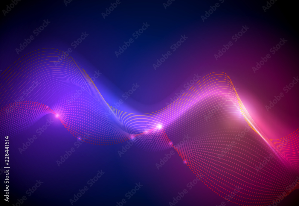 Fototapete illustration abstract glowing, neon light effect, wave line, wavy pattern. vector design communicati