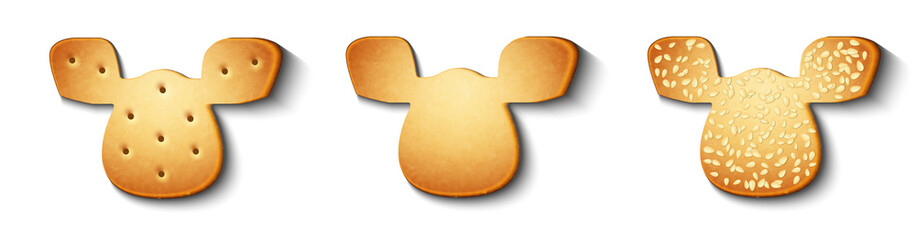 vector set of festive ginger biscuits with sesame seeds isolated