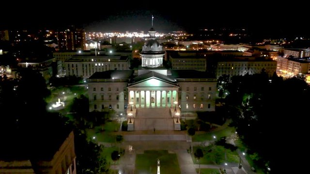 Columbia South Carolina Aerial Night Footage