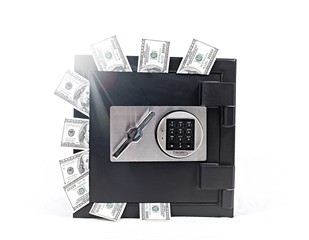 Money safe on white background