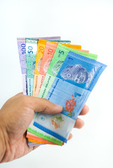 Various type of Malaysia Ringgit money on white background