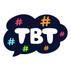 Tbt. Hand drawn speech bubble, vector lettering illustration, concept for social media, stickers design.