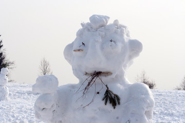 Snowman -  figure created with compressed snow