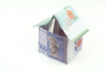 house made of money.Malaysia Ringgit money on white background