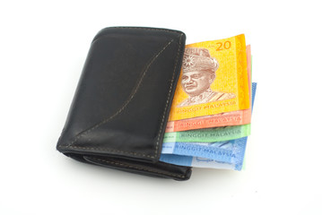 Malaysia Ringgit money in a leather wallet