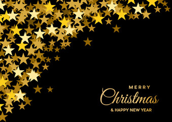 Festive horizontal Christmas background with copy space. Text and golden stars