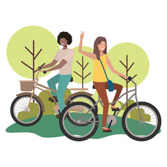 young couple in bicycle characters