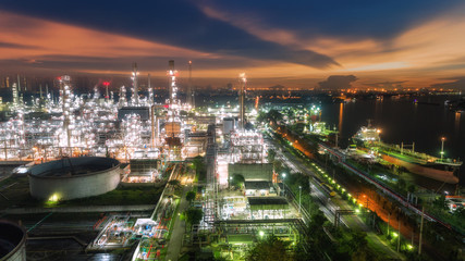 Oil refinery factory with beautiful sky for energy or gas industry background.