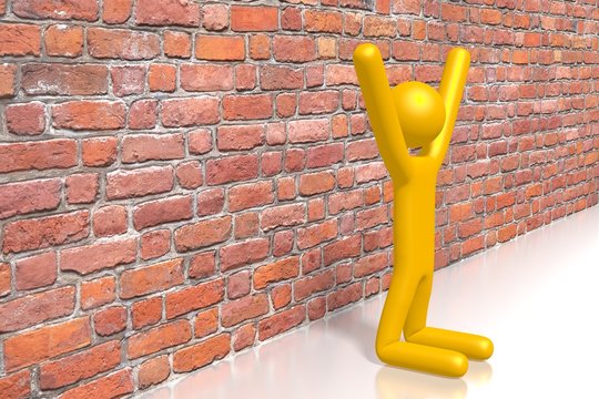 Cartoon character on his knee, wall