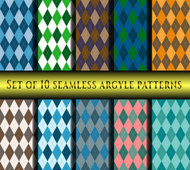 Set of seamless argyle plaid patterns 
