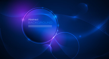 Illustration Abstract glowing, neon light effect, wave line, wavy pattern. Vector design communication techno on blue background. Futuristic digital technology for web or banner background