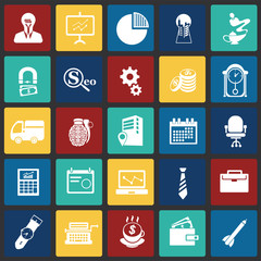Business icons set on background