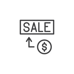 Sale purchase outline icon. linear style sign for mobile concept and web design. Money and sale label simple line vector icon. Symbol, logo illustration. Pixel perfect vector graphics