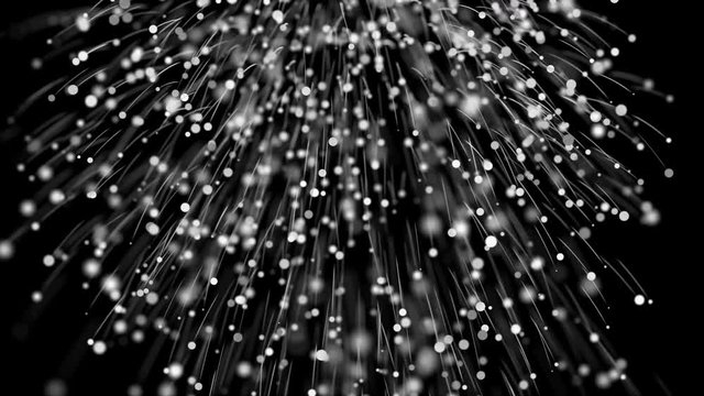 Abstract silver particles flying with lines on black background. Animation footage.