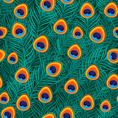 Peacock feather seamless pattern. Vector illustration. Exotic ornament background