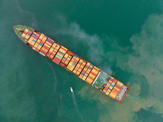 Fresh colorful Container cargo ship, Business International trade and Container logistics export-import harbor to the International port / Shipping Containers concept