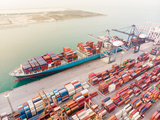 Aerial view of Large container ship at sea freight, Business International trade and Container...