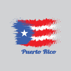 Brush style color flag of Puerto Rico, horizontal white and red bands with isosceles triangle based on the hoist side and white star with text Puerto Rico.