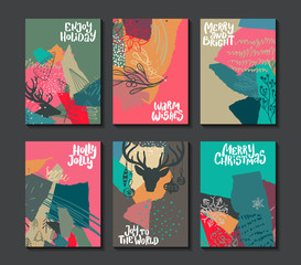 Collection of six colorful vector Christmas cards.