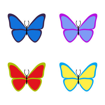Set of colourful butterflies on white background.. Vector illustration.