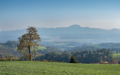 View from mountain Pohorje to mountain Boc in lower Styria, Slovenia