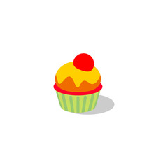 Vector cupcake illustration. Cake with cream and berry.