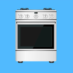 White gas stove with oven, front view. Vector illustration.