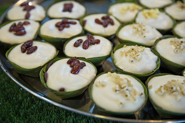 Making of Thai pudding with coconut topping as know as Ta-ko