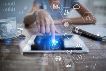 Business concept background. Virtual screen with empty space for text. Internet and technology.