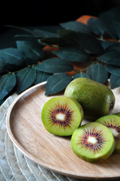 Fresh Red Kiwifruit On Plate