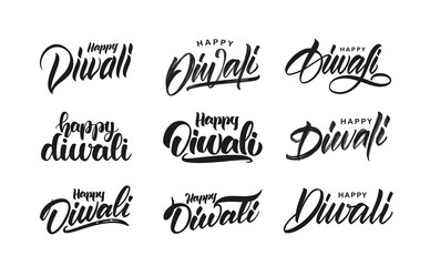 Big Set of Handwritten lettering type composition of Happy Diwali. Vector illustration.