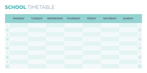 School timetable vector planner for a week