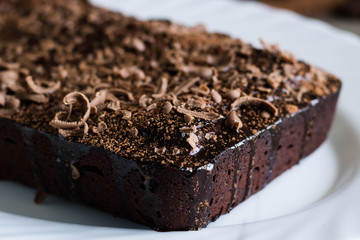 Chocolate pound cake with chocolate icing and chocolate chips