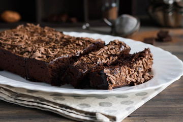 Chocolate pound cake with chocolate icing and chocolate chips
