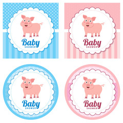 baby shower card with cute pig