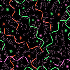 Black background with a candy, snowflake and text. New Year. Christmas. Texture, seamless, wallpaper. Can be used for packaging, postcards.