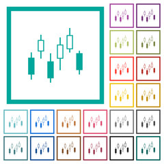 Candlestick chart flat color icons with quadrant frames