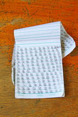words writing on exercise books of primary school students