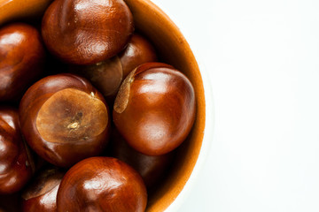 Bowl with autumn chestnuts.
