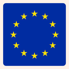  European Union square flag button, social media communication sign, business icon.