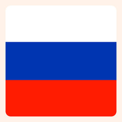 Russian Federation square flag button, social media communication sign, business icon.