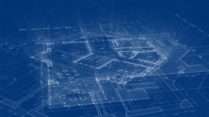 Architecture design: blueprint plan - illustration of a plan modern residential building / technology, industry, business concept illustration: real estate, building, construction, architecture