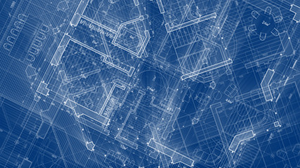 Architecture design: blueprint plan - illustration of a plan modern residential building / technology, industry, business concept illustration: real estate, building, construction, architecture