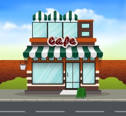 Obraz premium Cafe storefront building background