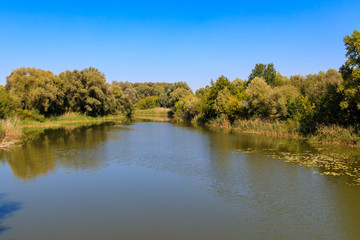 View on the Khorol river in Myrhorod, Ukraine
