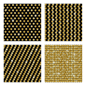 Set of seamless patterns with golden sequins