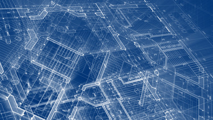 Architecture design: blueprint plan - illustration of a plan modern residential building / technology, industry, business concept illustration: real estate, building, construction, architecture
