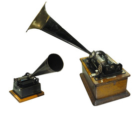 Edison phonograph sound recorder and player gramophone isolated on white background