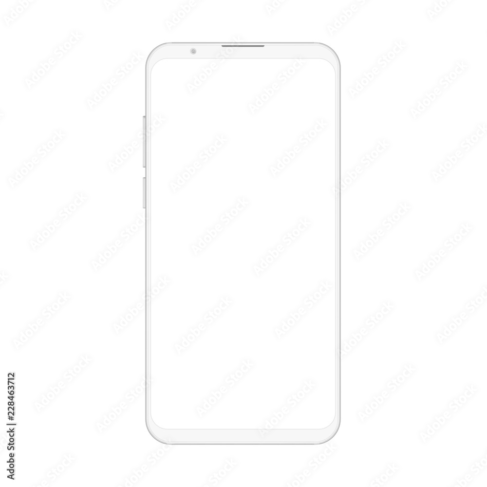 Poster high quality realistic trendy soft clean no frame white smartphone with blank white screen. vector m