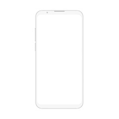 High quality realistic trendy soft clean no frame white smartphone with blank white screen. Vector Mockup phone for visual ui app demonstration.